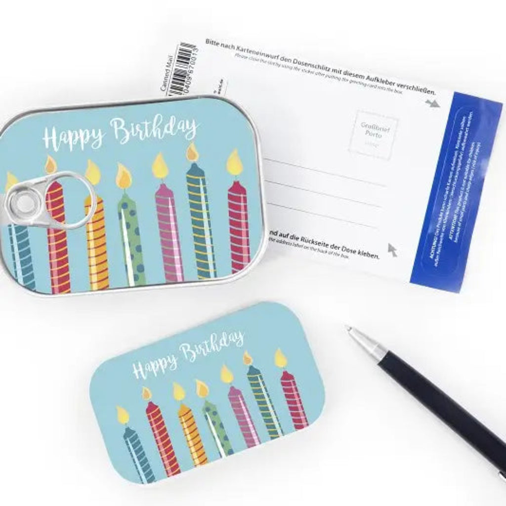 Happy Birthday (kaarsen) - cadeau in blik