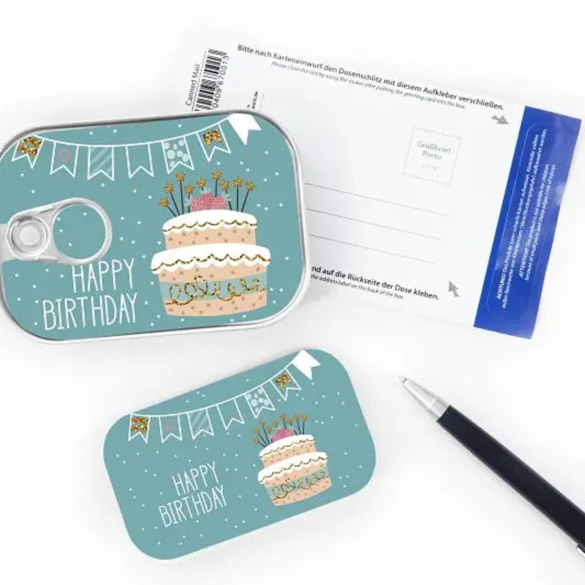 Happy Birthday (taart) - cadeau in blik