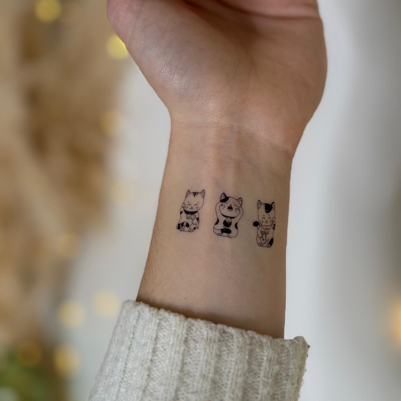 Tijdelijke tatoeage - Lucky Cats (5 stuks)