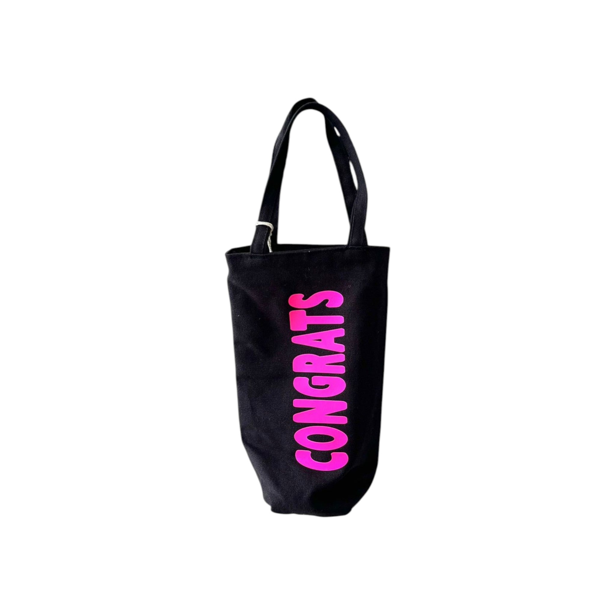Wijnfles cadeautas - Congrats (zwart/roze)