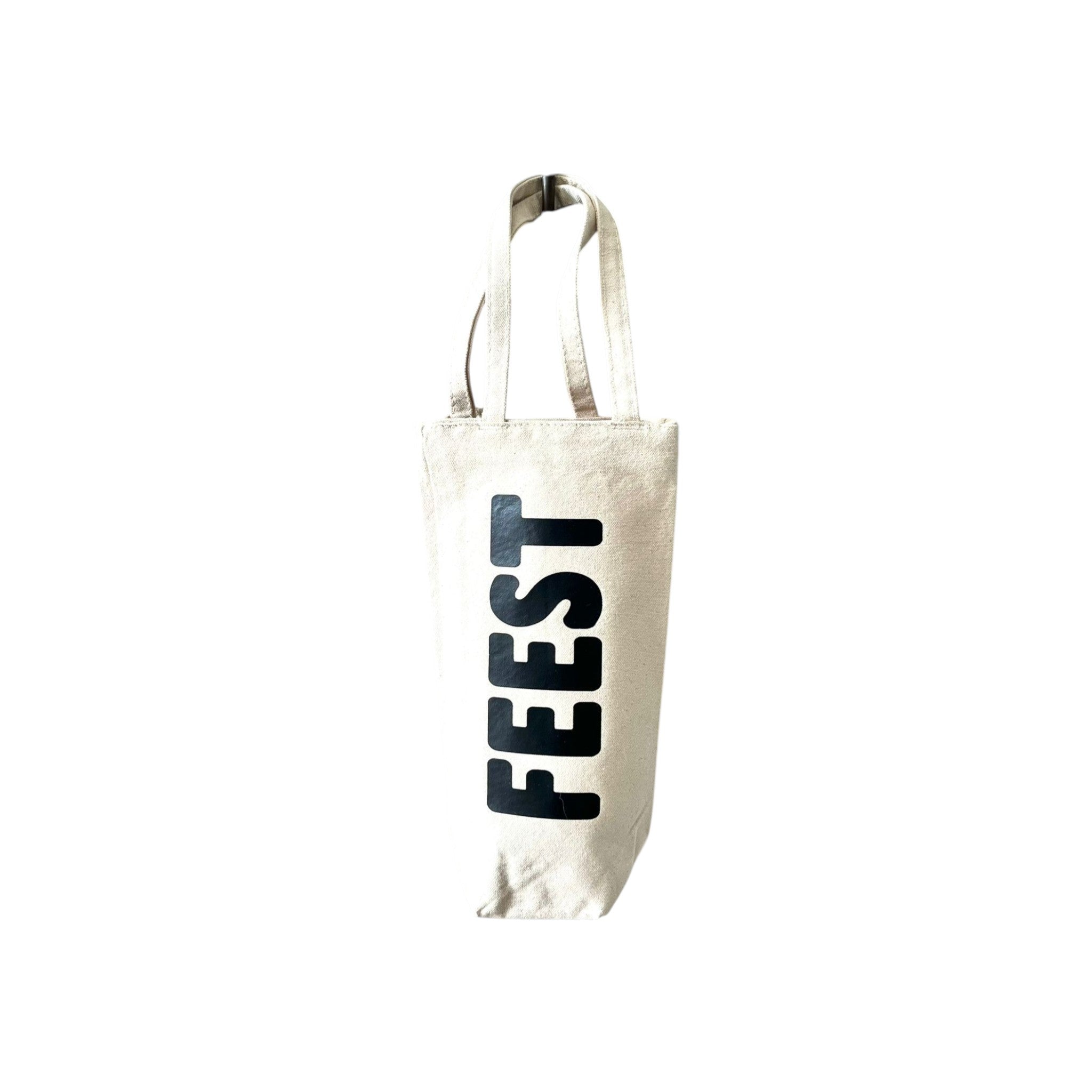Wijnfles cadeautas - Feest (naturel/zwart)